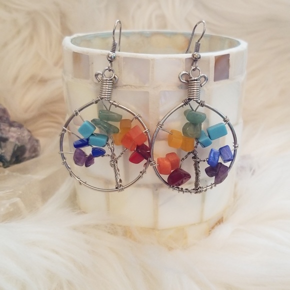 Boho Tree of Life Rainbow Earrings - Picture 4 of 4